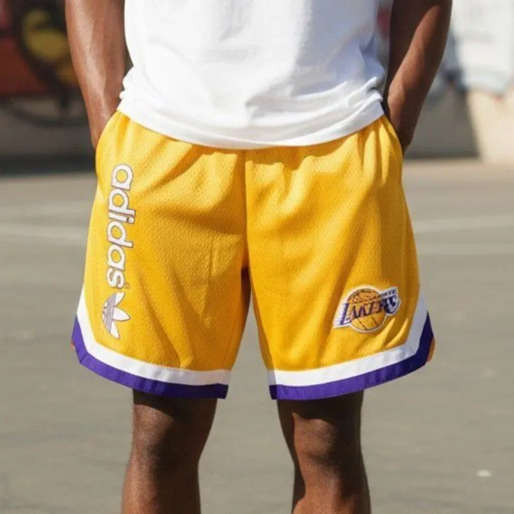 Adidas x Los Angeles Lakers Mesh Basketball Shorts Men's L Yellow / White‎